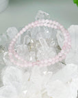 ROSE QUARTZ 4mm - HANDMADE CRYSTAL BRACELET - 4mm, aries, bracelet, cancer, capricorn, crystal bracelet, emotional support, grief gift bundle, handmade bracelet, jewelry, libra, love gift bundle, market bracelet, may day/beltane, pink, pisces, recently added, rose quartz, single bracelet, taurus, valentines bracelets, valentines vibes, Wearable - The Mineral Maven