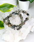 TOURMALINATED QUARTZ (FACETED COIN) 10mm - HANDMADE CRYSTAL BRACELET