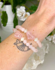 ROSE QUARTZ + HEART 6mm - HANDMADE CRYSTAL BRACELET