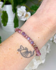 LEPIDOLITE + PINK TOURMALINE (FACETED RONDELLE) - HANDMADE CRYSTAL BRACELET