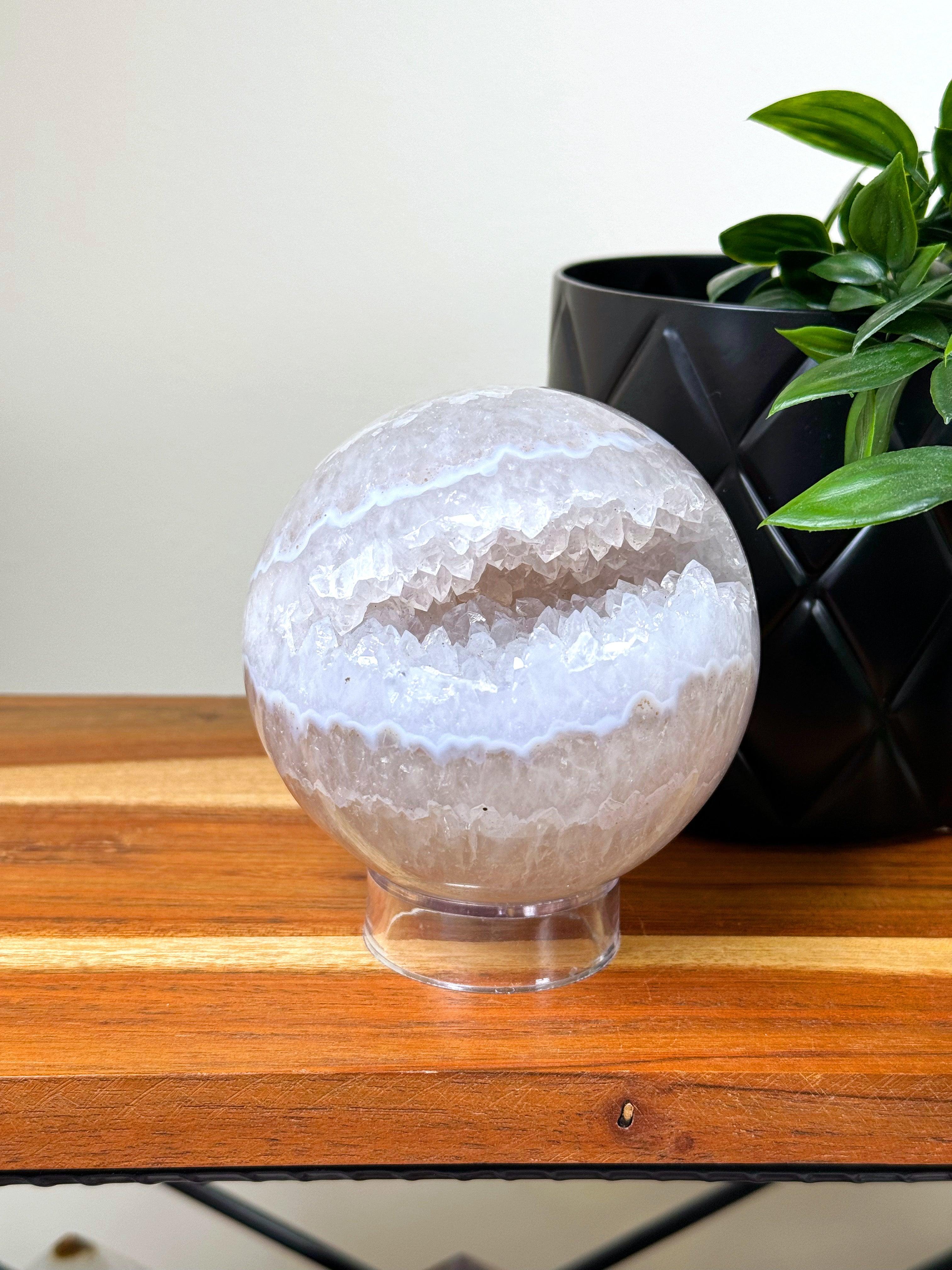 White Agate Druzy Sphere | White Agate || Quartz Agate Druzy sold || Large Agate ||Druzy Agate Sphere | Natural White Agate